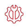 red gear with a wrench symbolizing repair services