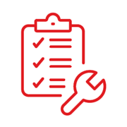 red checklist on clipboard with wrench representing tasks and maintenance